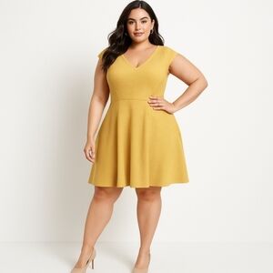 London Style Collection Women's Plus Yellow Aline Sleeveless Midi Dress 20W